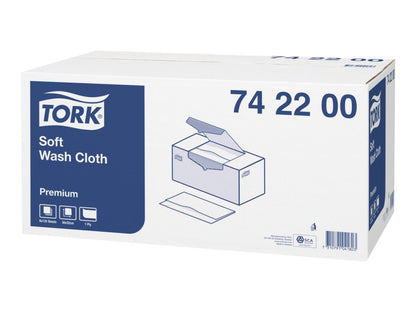 Tork Premium Soft Wash Cloth 742200 1 Ply White 135 Sheets Per Box - Carton of 8 packs