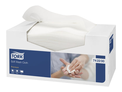 Tork Premium Soft Wash Cloth 742200 1 Ply White 135 Sheets Per Box - Carton of 8 packs