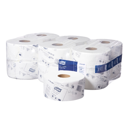 Tork Toilet Roll Mini Jumbo Universal 1 Ply 2306897 T2 400m White - Carton of 12 Rolls