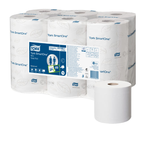 Tork Toilet Roll Mini SmartOne Advanced 2 Ply 472193 T9 620 Sheets White - Carton 12 Rolls