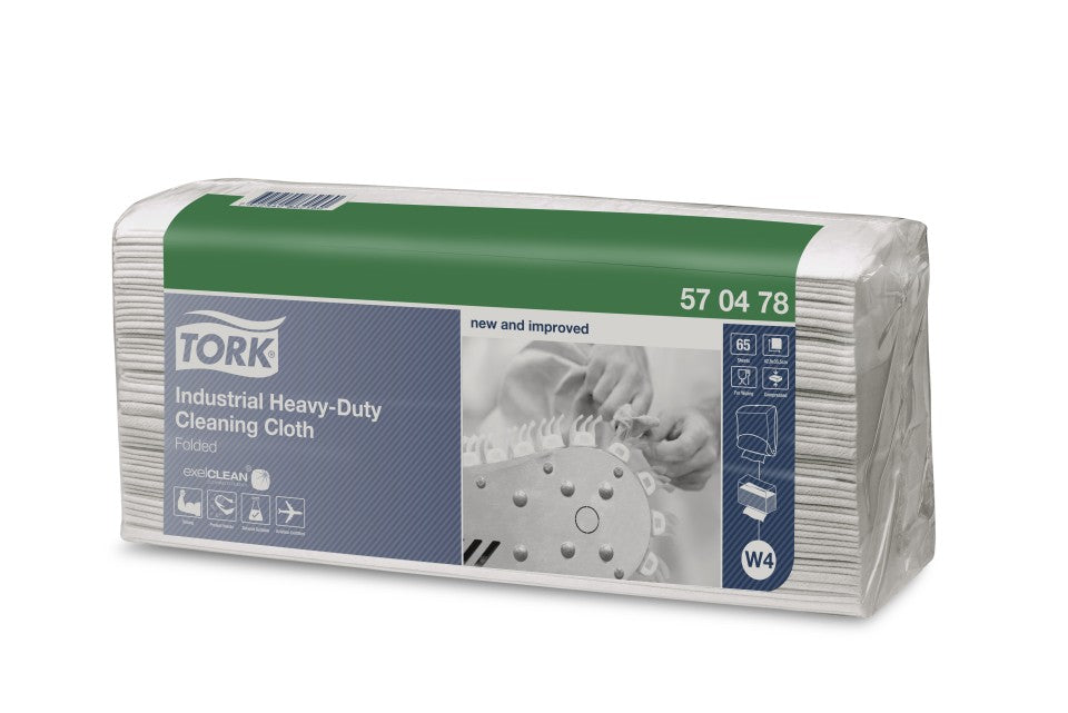 Tork W4 Industrial Heavy Duty Folded Cleaning Cloth White 570478 - Pack of 65 Sheets