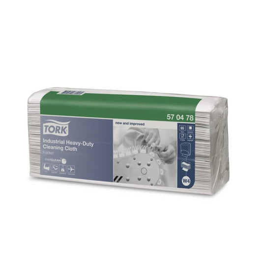 Tork W4 Industrial Heavy Duty Folded Cleaning Cloth White 570478 - Pack of 65 Sheets