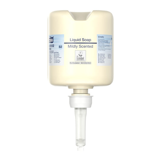 Tork S2 Mildly Scented Liquid Hand Soap 475ml provides gentle cleansing with a subtle fragrance for daily use.