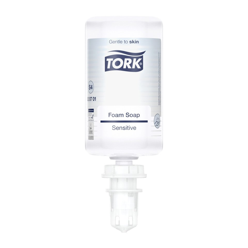 Tork S4 Sensitive Foam Soap 1 Litre provides gentle hand cleansing with convenient refills for busy washrooms.
