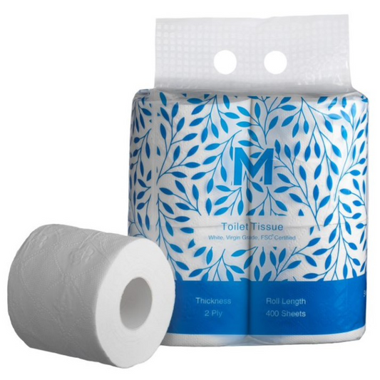 Unwrapped Toilet Tissue Boxed - White, 2 Ply, 400 Sheets, 4 Pack, FSC® Mix - 48 Rolls/Box