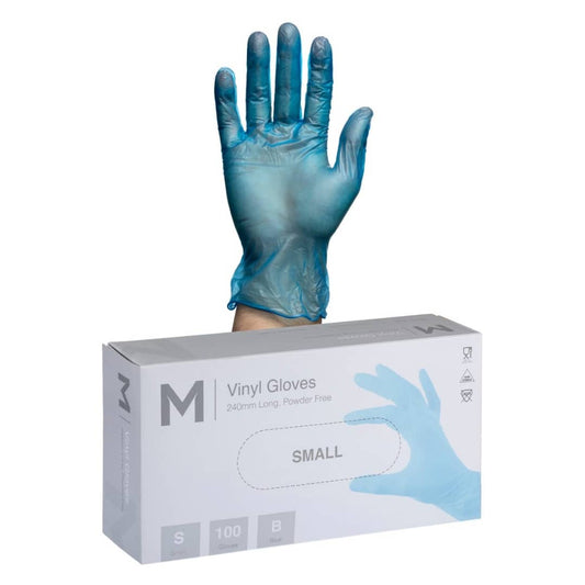 Vinyl Gloves Powder Free - Blue, Small 240mm Cuff, 5.0g - 1000 Gloves/Carton