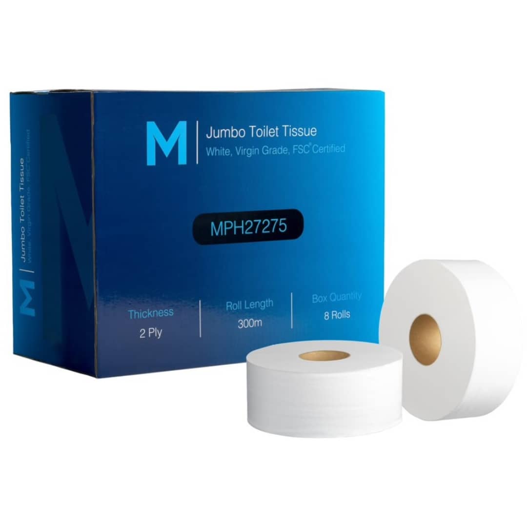 Virgin Jumbo Toilet Tissue Boxed - White, 2 Ply, 300m, FSC® Mix - 8 Rolls/Box