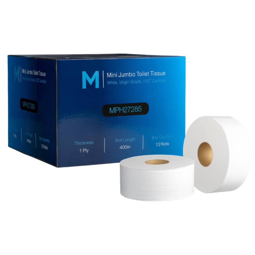 Virgin Mini Jumbo Toilet Tissue Boxed - White, 1 Ply, 400m, FSC® Mix - 12 Rolls/Box