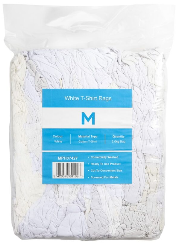 White T-Shirt Rags - White, Compressed Bag